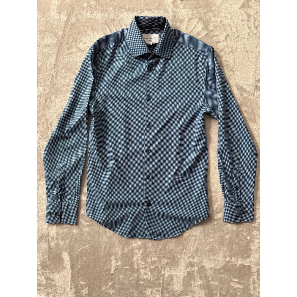 CON.STRUCT Slim Fit Stretch Button Down Shirt Men Small Blue Geometric